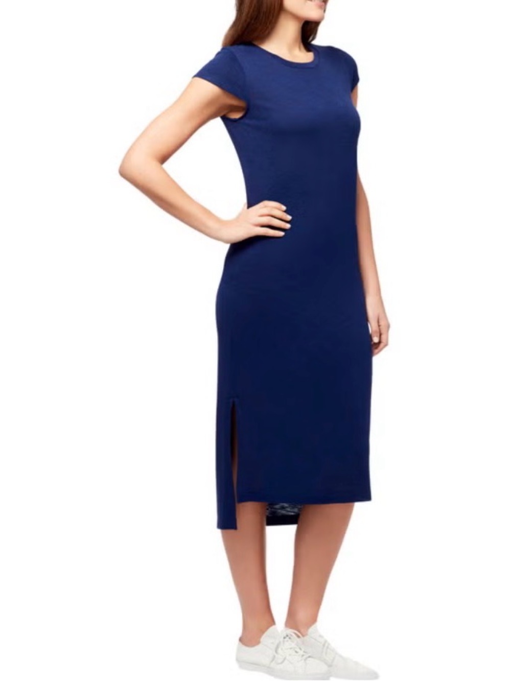 Jessica Simpson Navy Cap-Sleeve Midi Dress with Side Slit